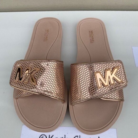 Michael kors Slide Palmer Platform Sandal Rose Gold Ballet Size 8 - Picture 3 of 5